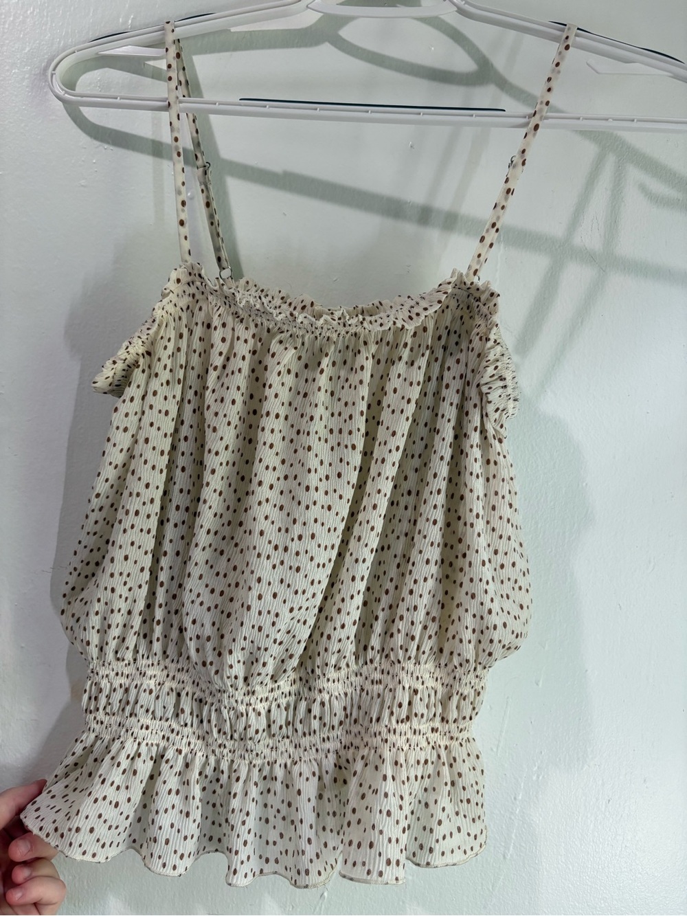 Cream Polka Dot Smocked Waist Cami Tank Top